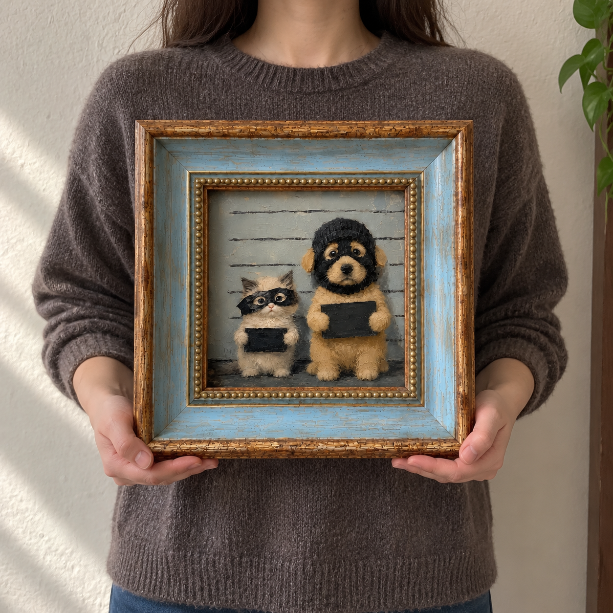 Golden Retriever and Ragdoll Cat Oil Painting – Matching Outfits - Image 6