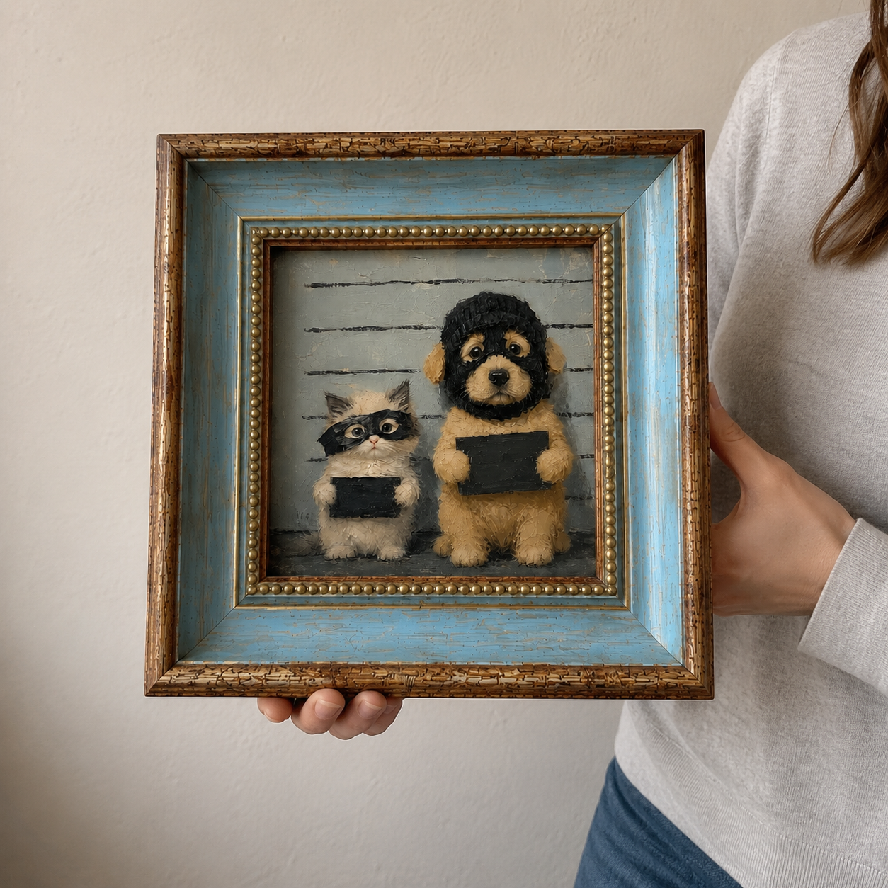 Golden Retriever and Ragdoll Cat Oil Painting – Matching Outfits - Image 7