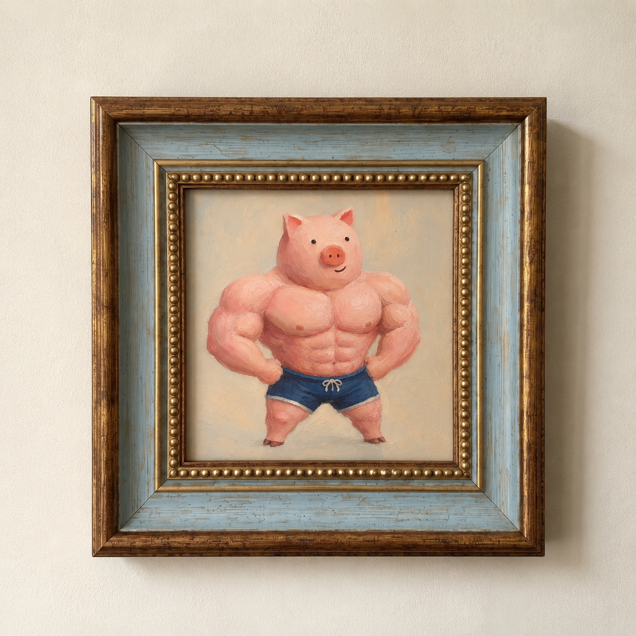 Muscular Pink Pig Oil Painting – Funny Gym Wall Art - Image 6