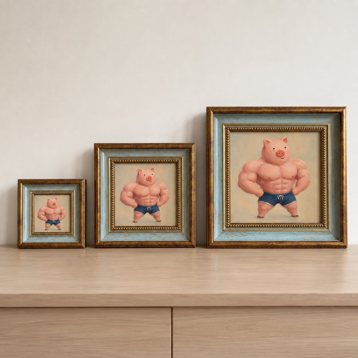 Muscular Pink Pig Oil Painting – Funny Gym Wall Art - Image 7