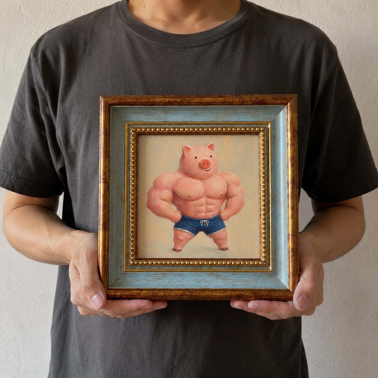 Muscular Pink Pig Oil Painting – Funny Gym Wall Art - Image 8