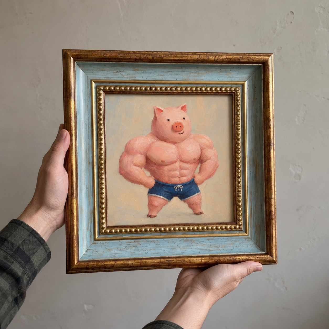 Muscular Pink Pig Oil Painting – Funny Gym Wall Art - Image 9
