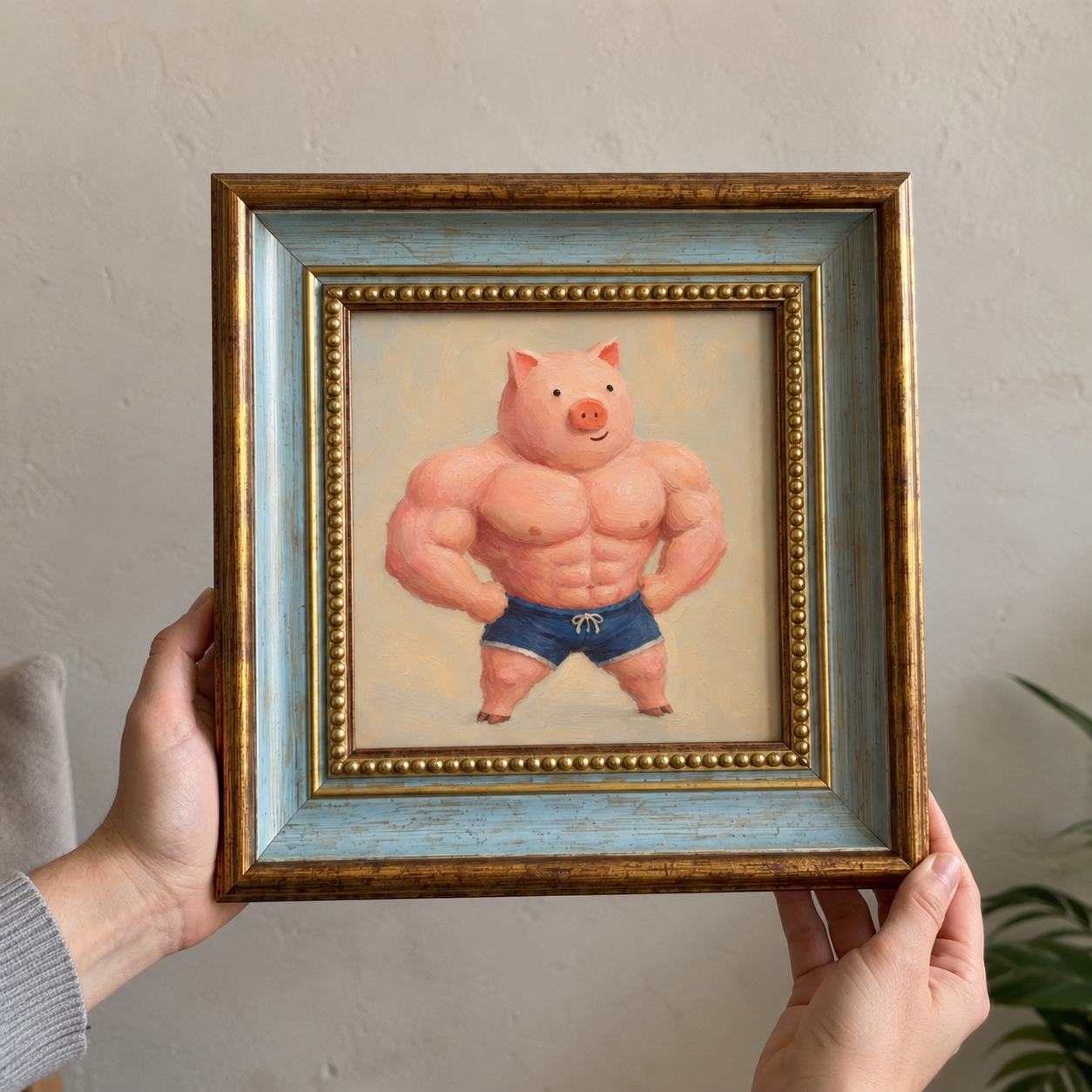 Muscular Pink Pig Oil Painting – Funny Gym Wall Art - Image 10
