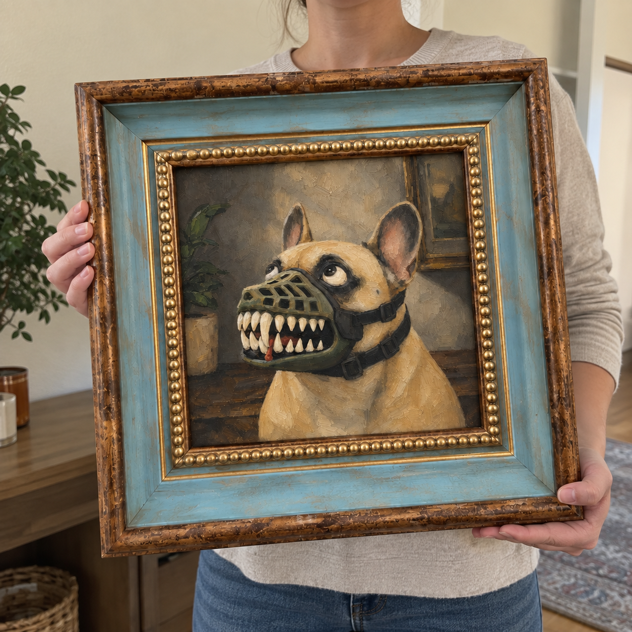 French Bulldog Monster Oil Painting – Spooky Halloween Wall Art - Image 3
