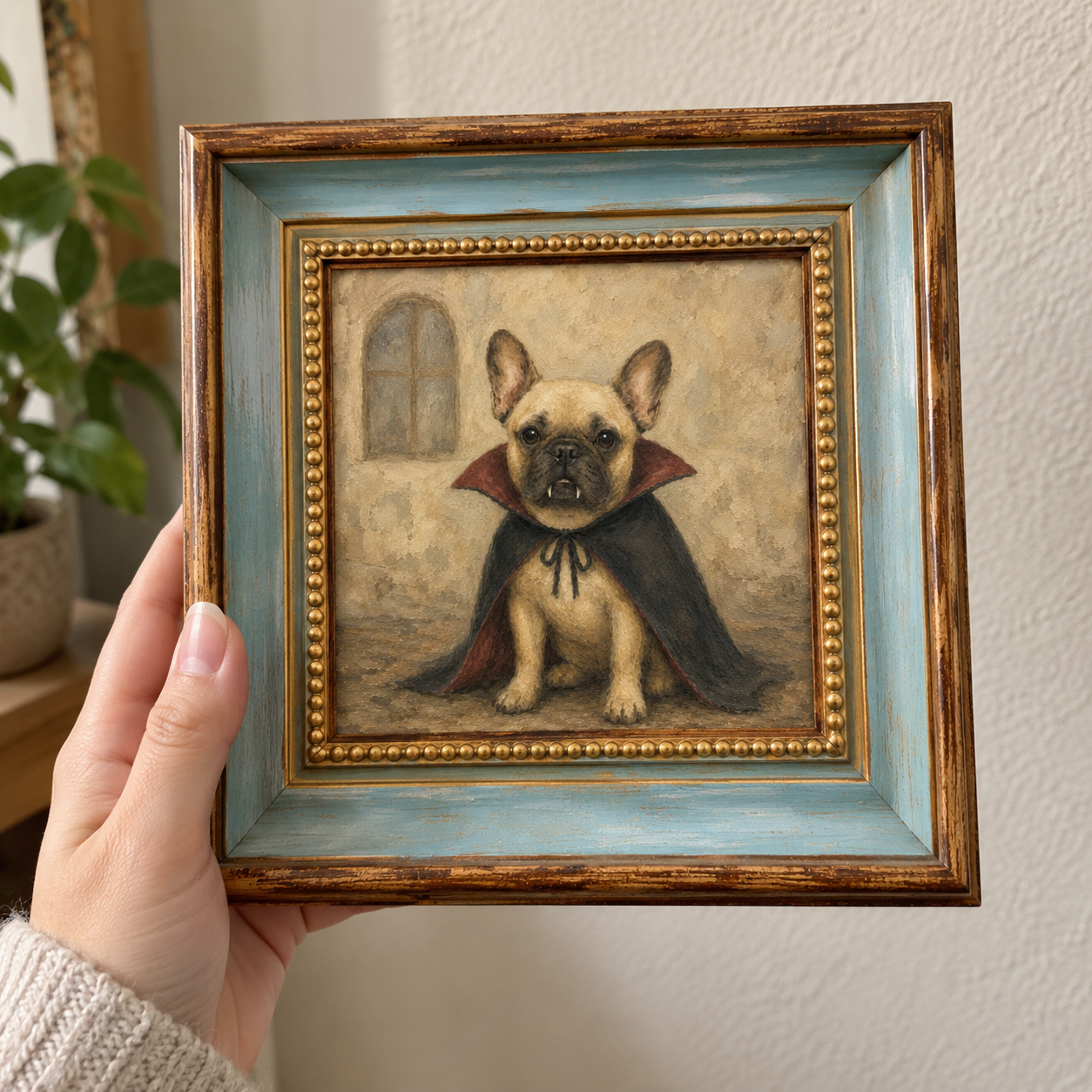 Vampire French Bulldog Oil Painting – Gothic Halloween Wall Art
