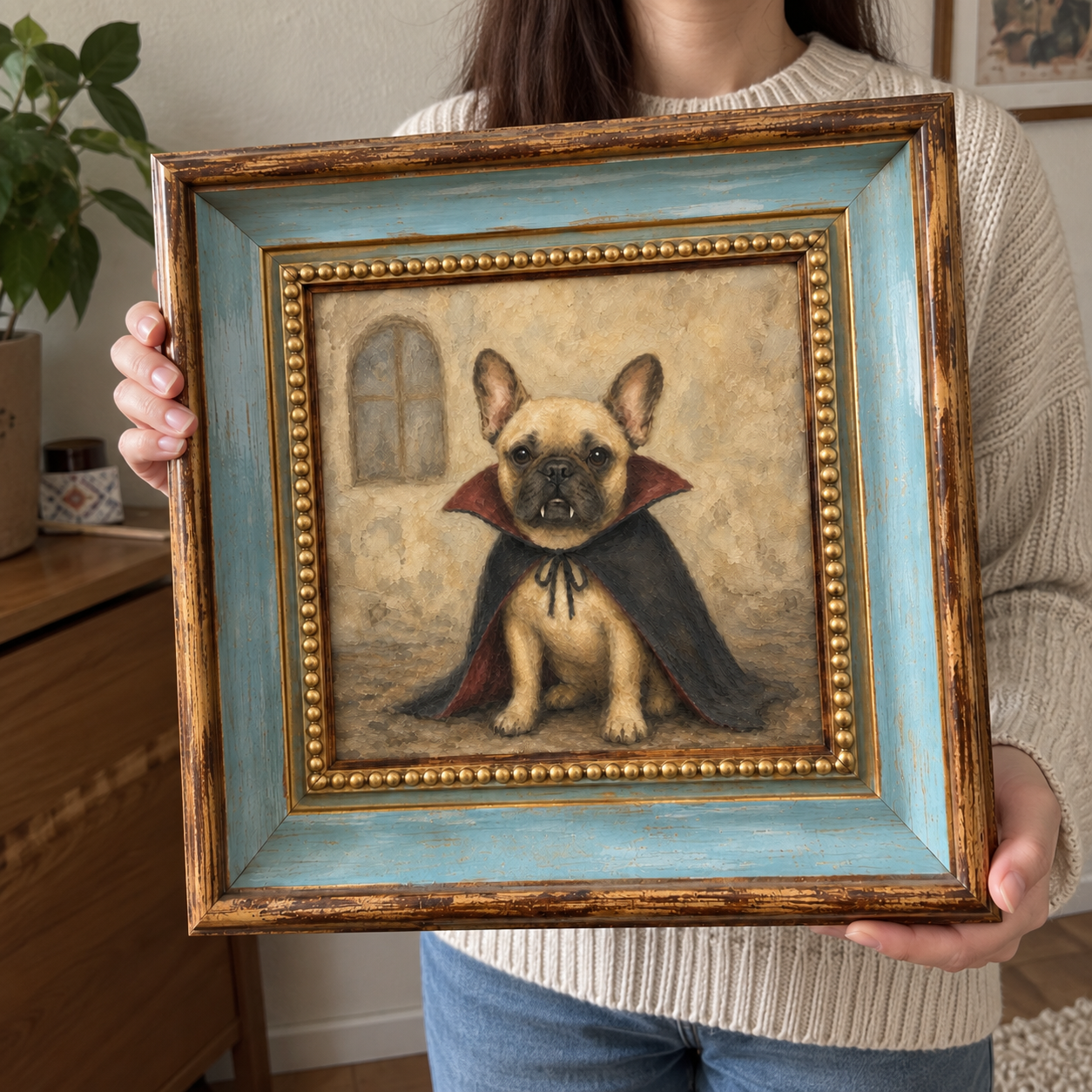 Vampire French Bulldog Oil Painting – Gothic Halloween Wall Art - Image 2