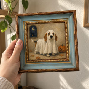Beagle Ghost Oil Painting – Moonlit Halloween Dog Wall Art