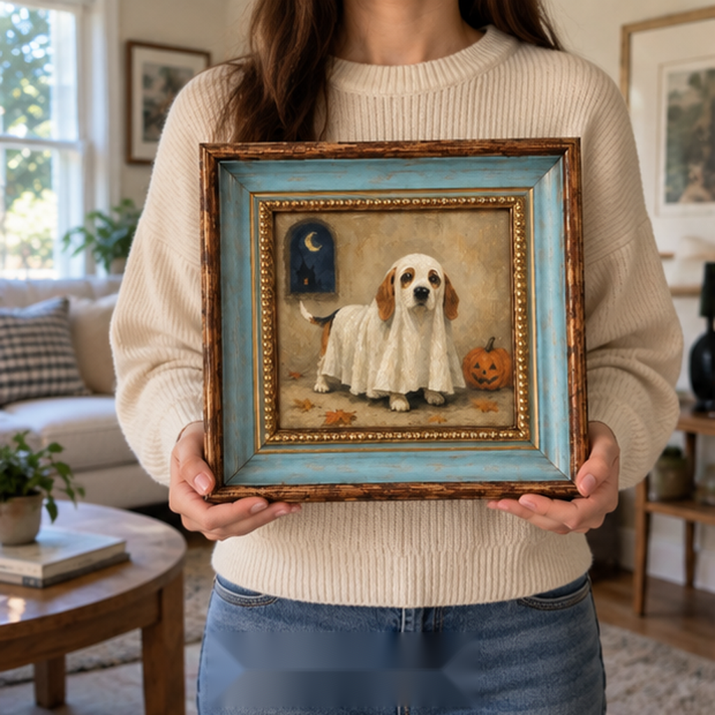 Beagle Ghost Oil Painting – Moonlit Halloween Dog Wall Art - Image 2