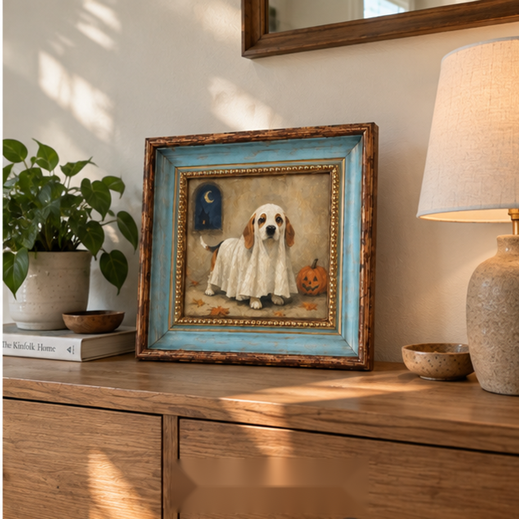 Beagle Ghost Oil Painting – Moonlit Halloween Dog Wall Art - Image 3
