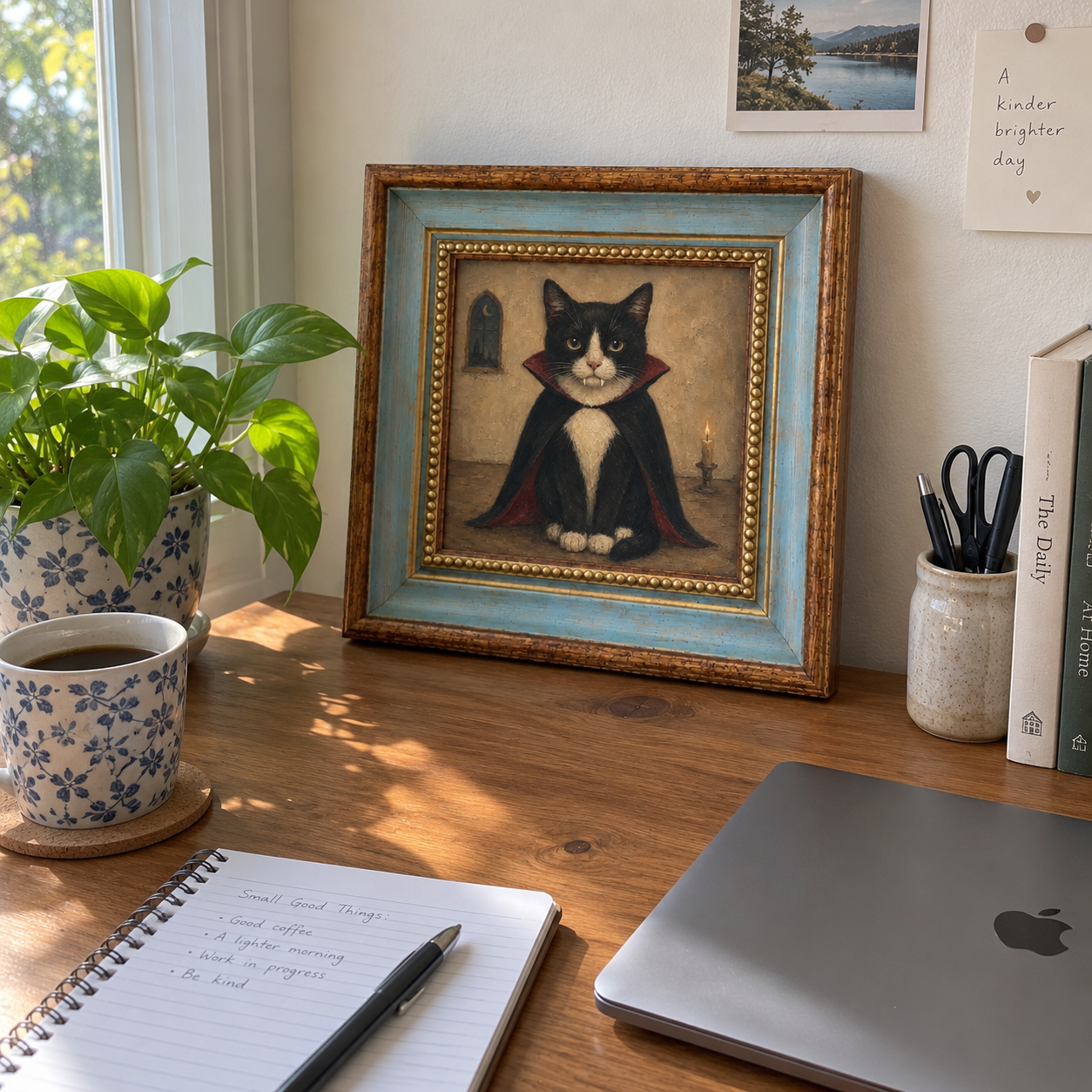 Tuxedo Cat Vampire Oil Painting – Gothic Halloween Wall Art - Image 5