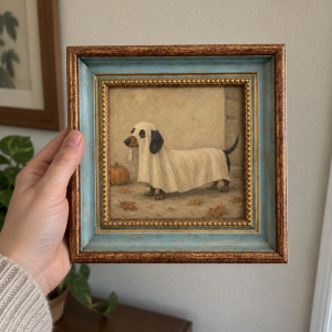 Dachshund Ghost Oil Painting – Halloween Wiener Dog Wall Art