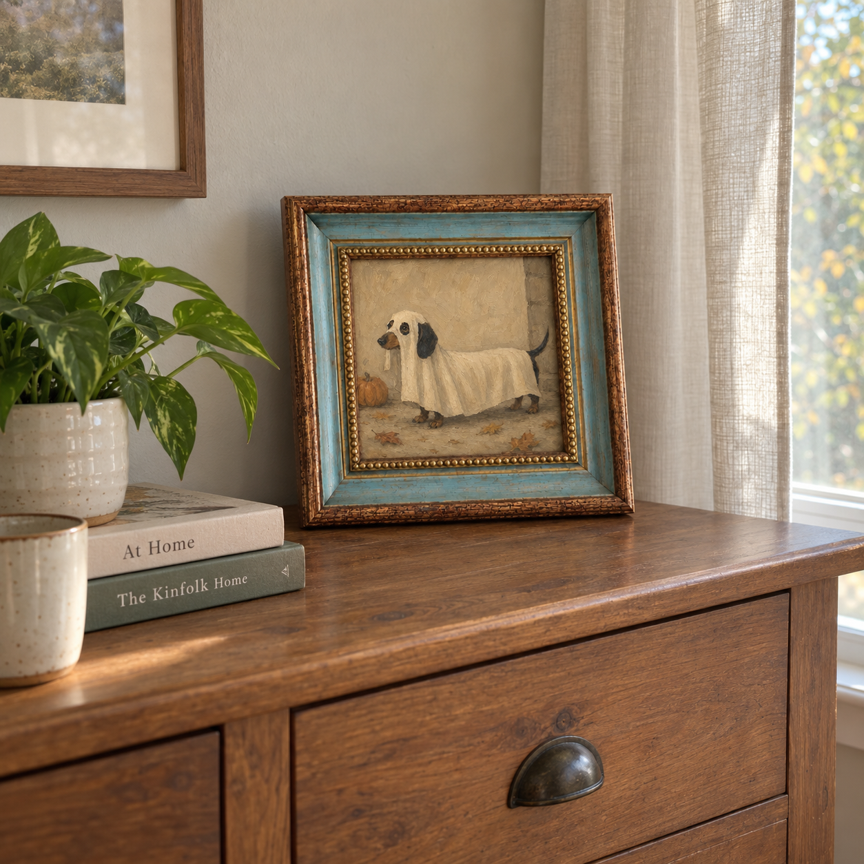 Dachshund Ghost Oil Painting – Halloween Wiener Dog Wall Art - Image 2