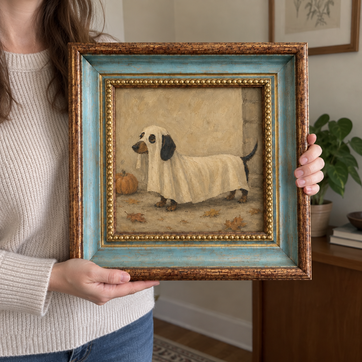 Dachshund Ghost Oil Painting – Halloween Wiener Dog Wall Art - Image 3