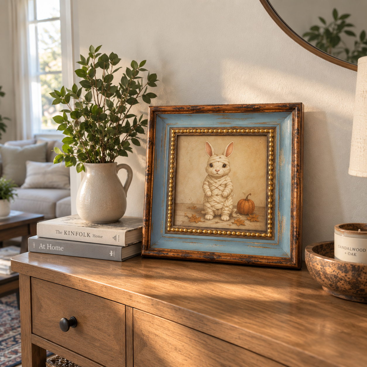 Mummy Rabbit Oil Painting – Halloween Bunny Wall Art - Image 2
